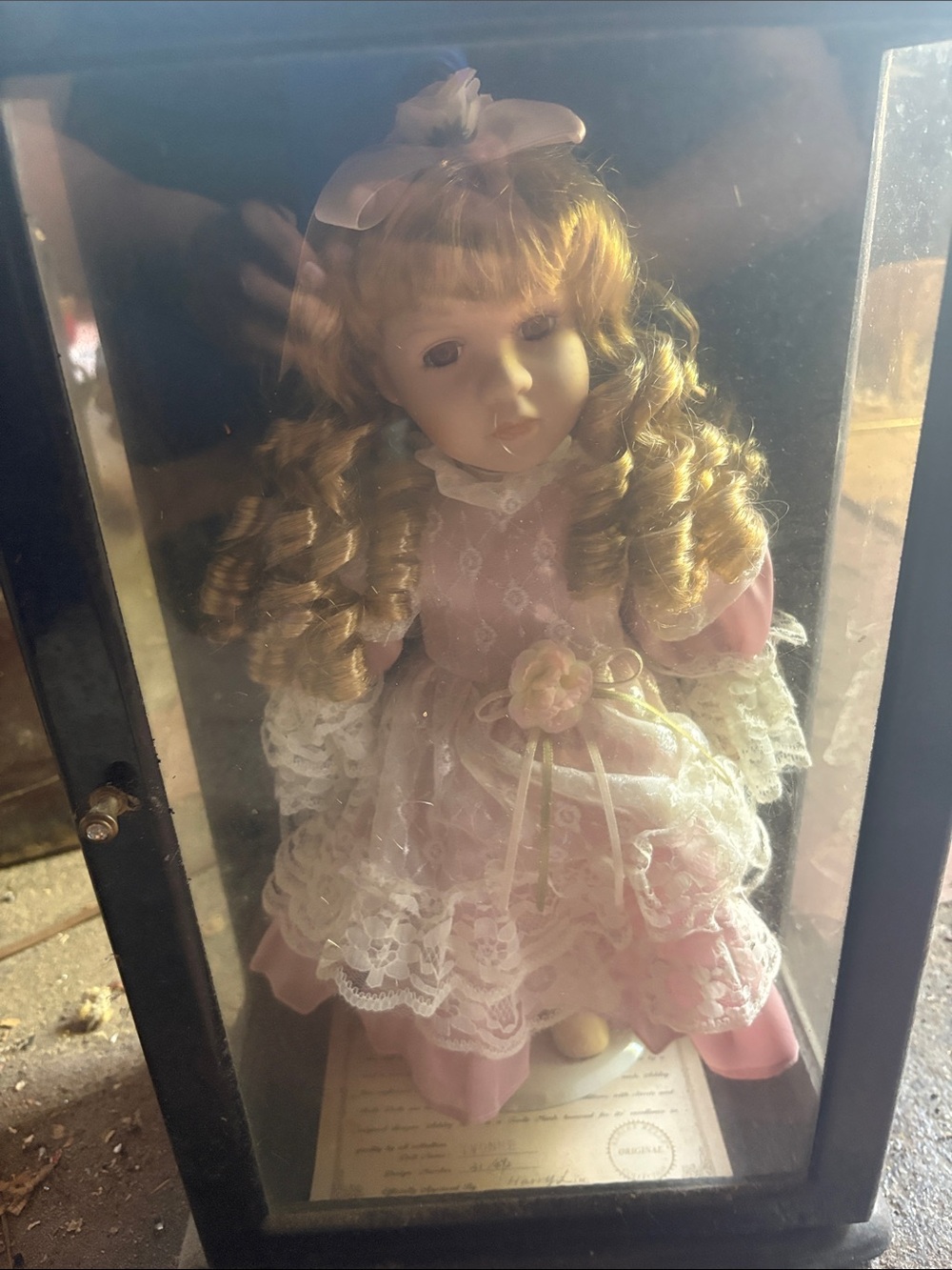 Ashley Cooper Porcelain Doll in Pink and White Lace Dress